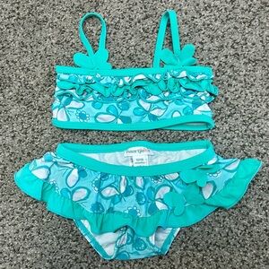 Naartjie Baby Girl 2-Piece Swimsuit 12–18M Teal Butterfly Ruffle Bikini